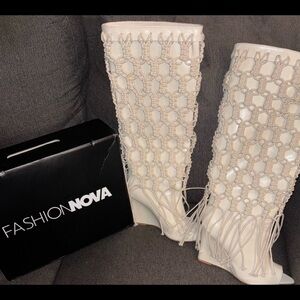 Summer Crochet knee high boots - Cream